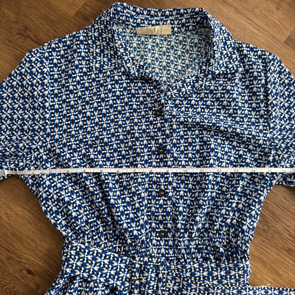 EUC - Melloday - Elegant Blue Patterned Women's Belted Midi Dress with Collar - Picture 7 of 11